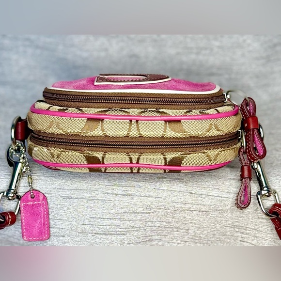 Coach Vintage Y2K Pink Suede, Signature Jacquard & Brown Leather Crossbody 7”x5” - Picture 6 of 17